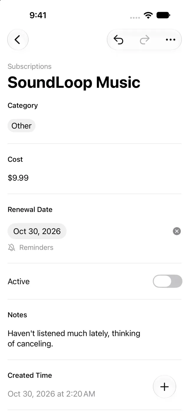 Reminder button for a date field