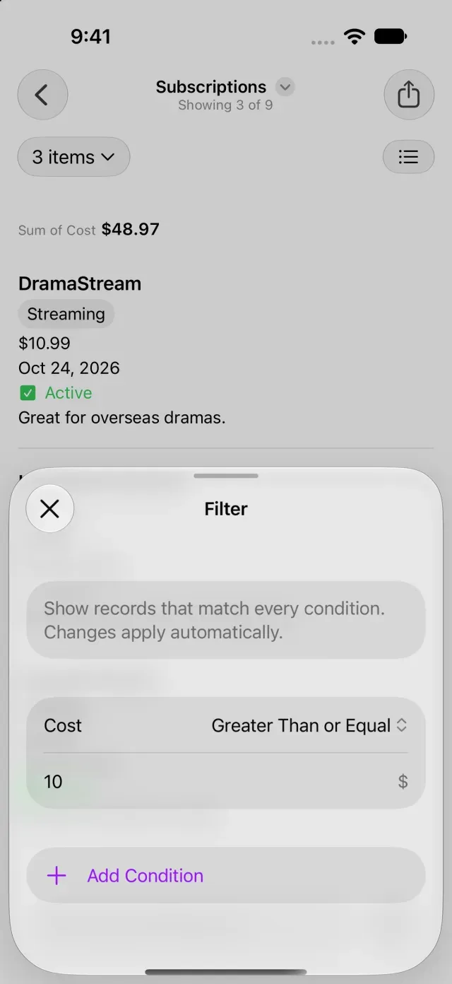 Filter condition for a number field