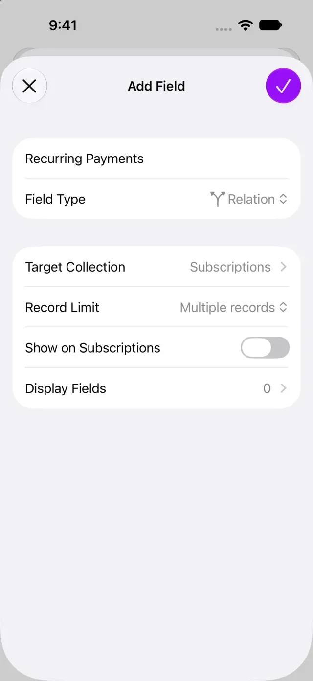Relation target and record limit settings