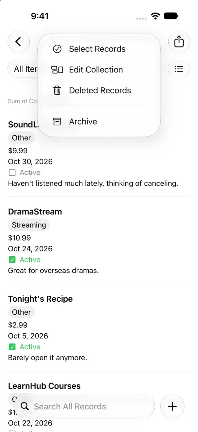 Menu item for opening deleted records