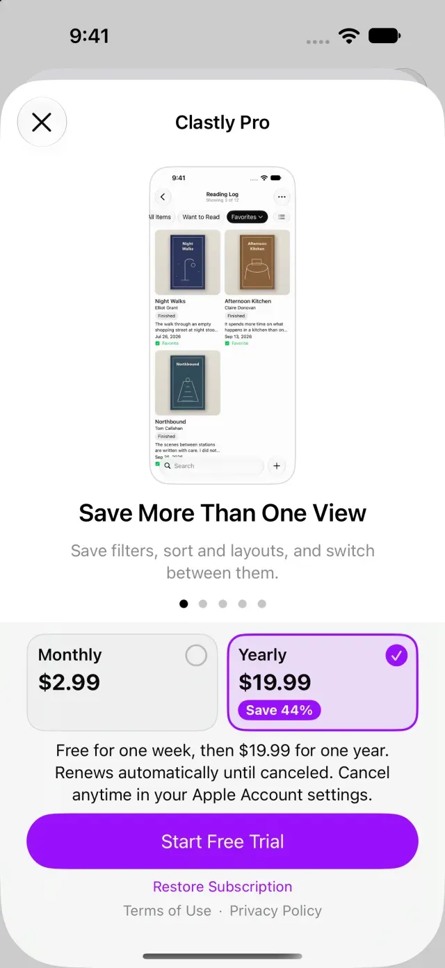 Restore Subscription button on the purchase screen