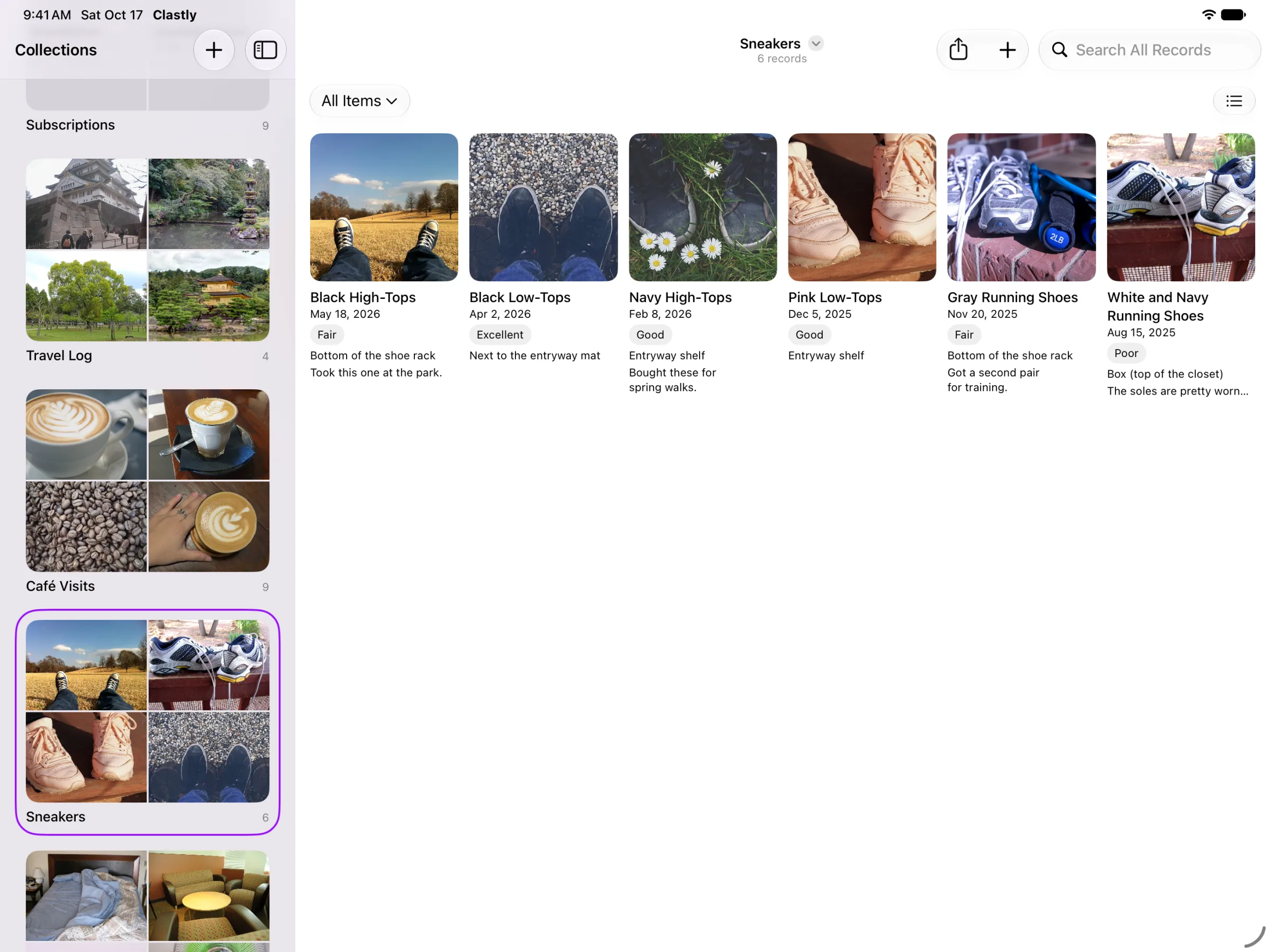 A sneaker list in gallery view on iPad