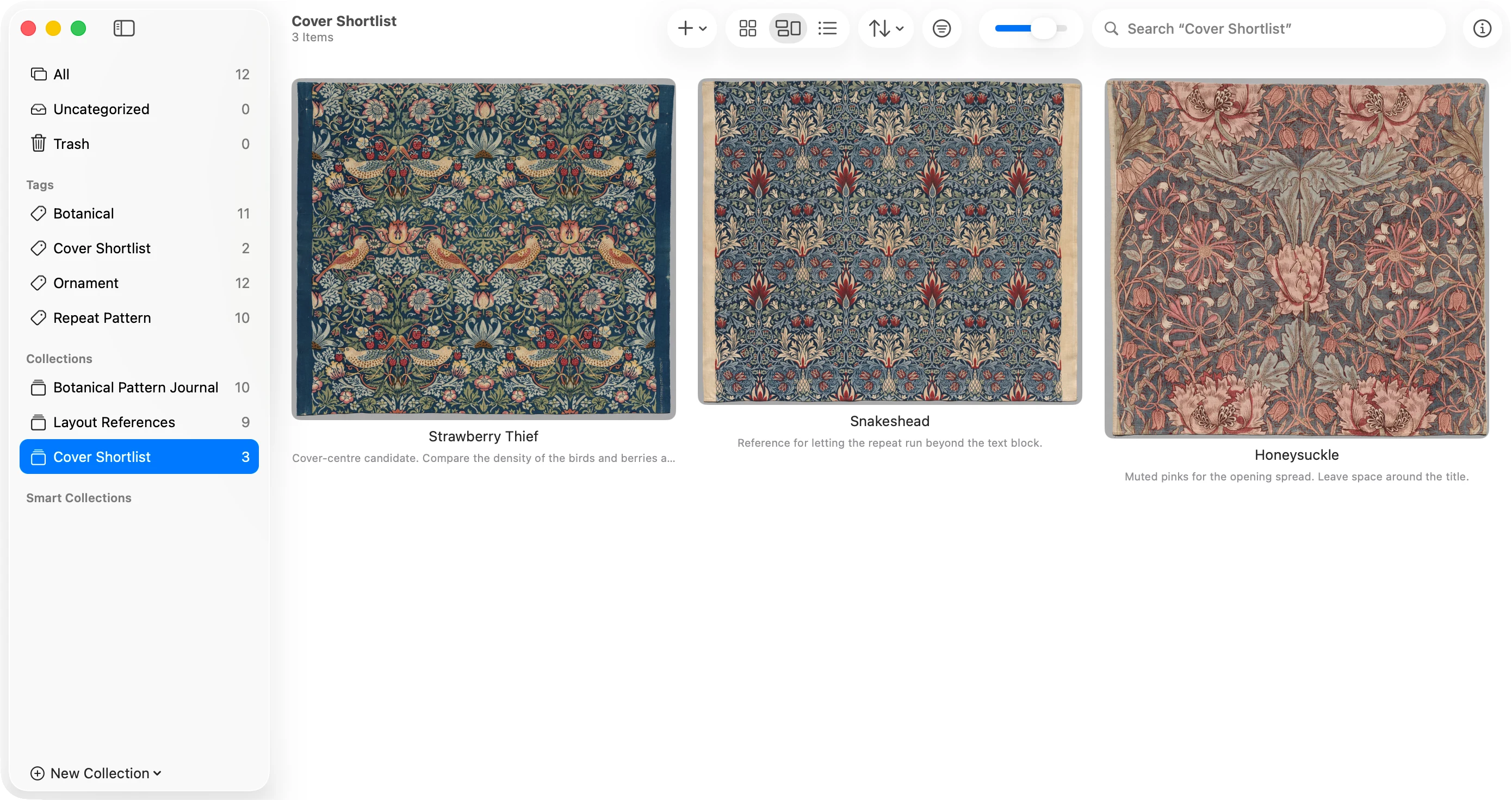 Three botanical images in the Cover Shortlist collection in Crabwise