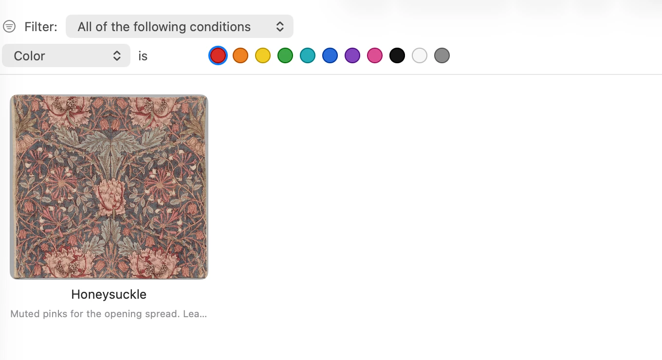 Crabwise filtering by red to find the Honeysuckle image