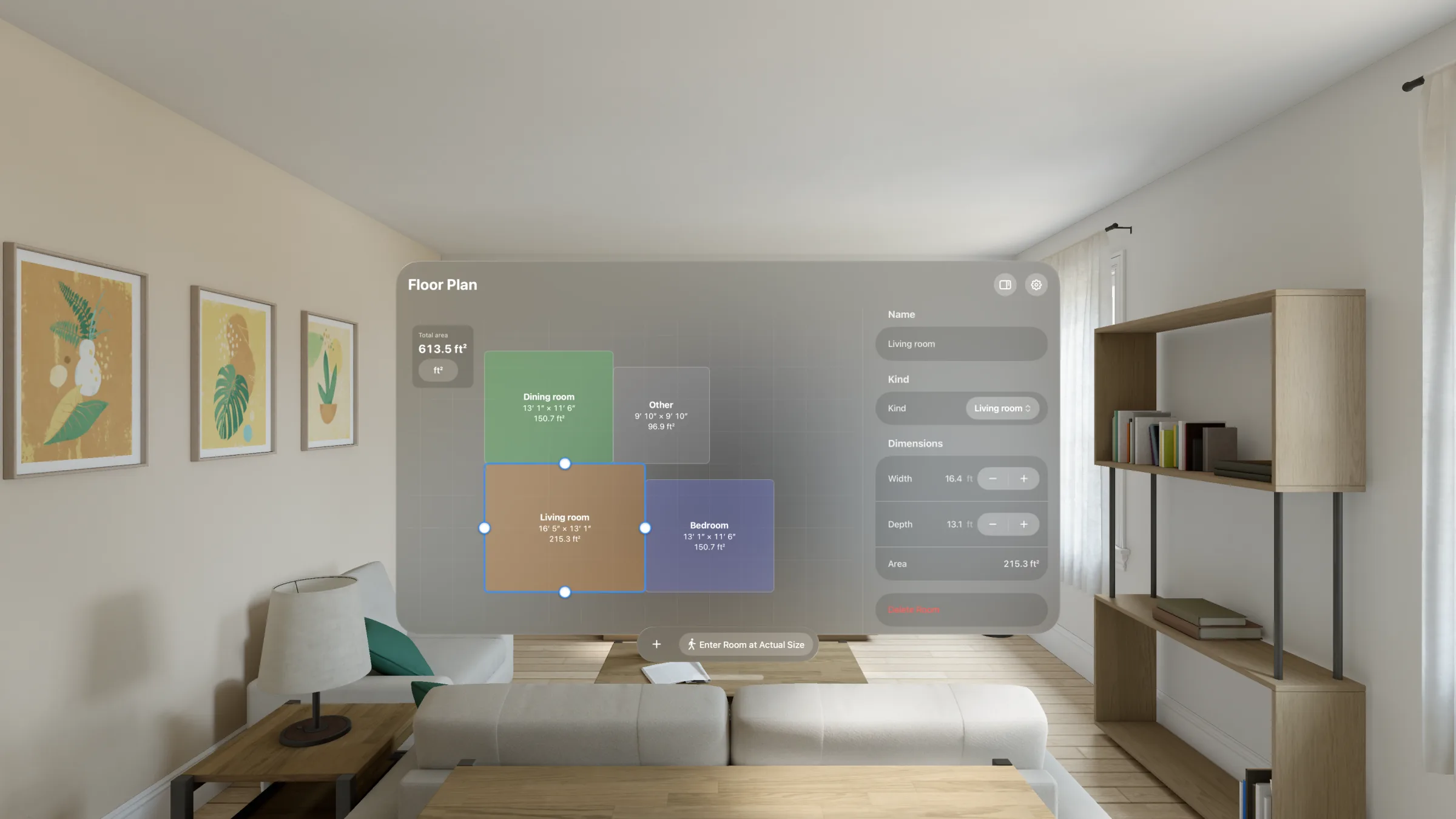Drawing a floor plan by arranging rooms